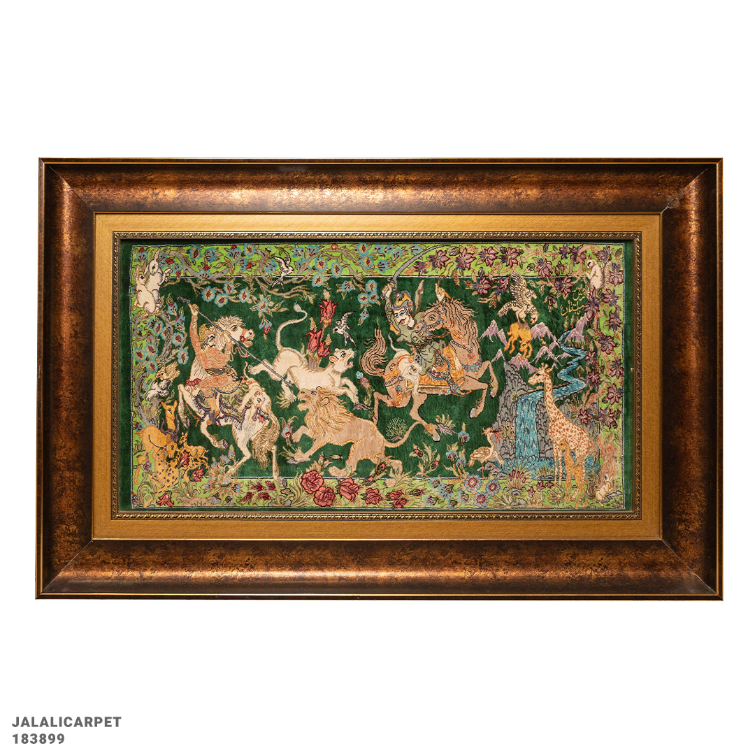 تابلوفرش تمام ابریشم 80 رج شکارگاه