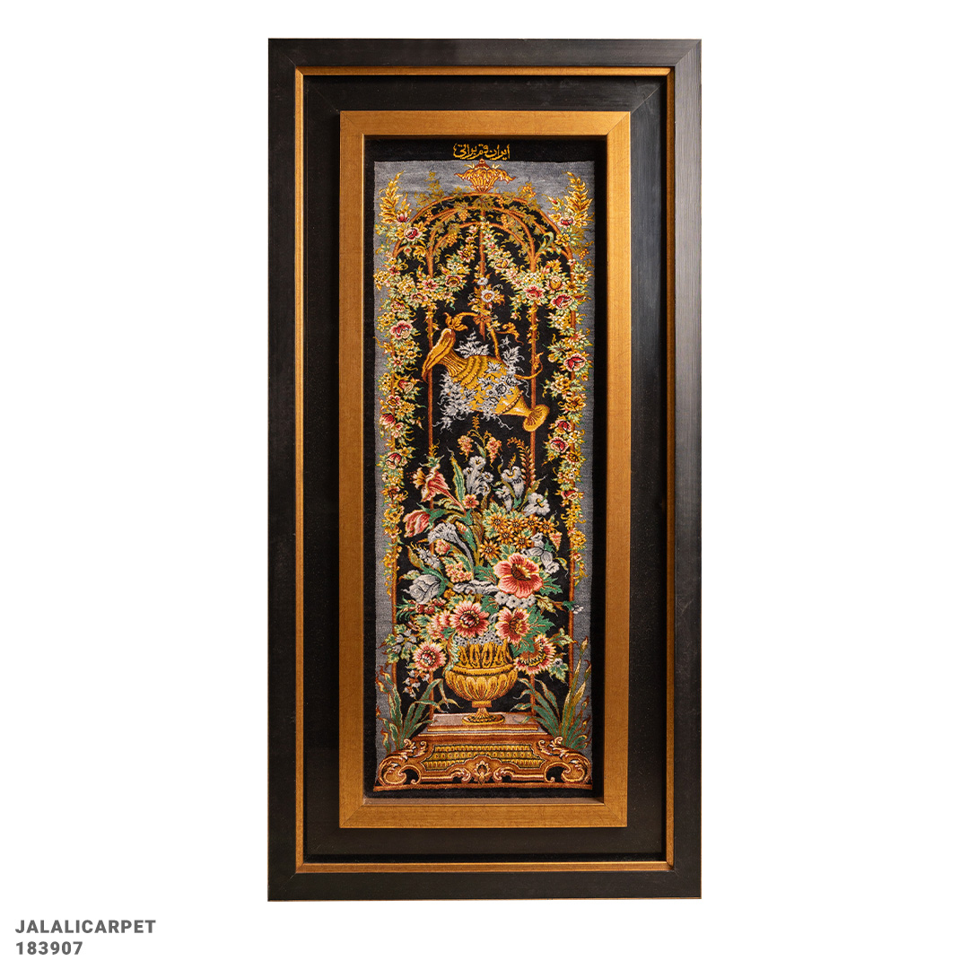 تابلوفرش تمام ابریشم 80 رج گلدان