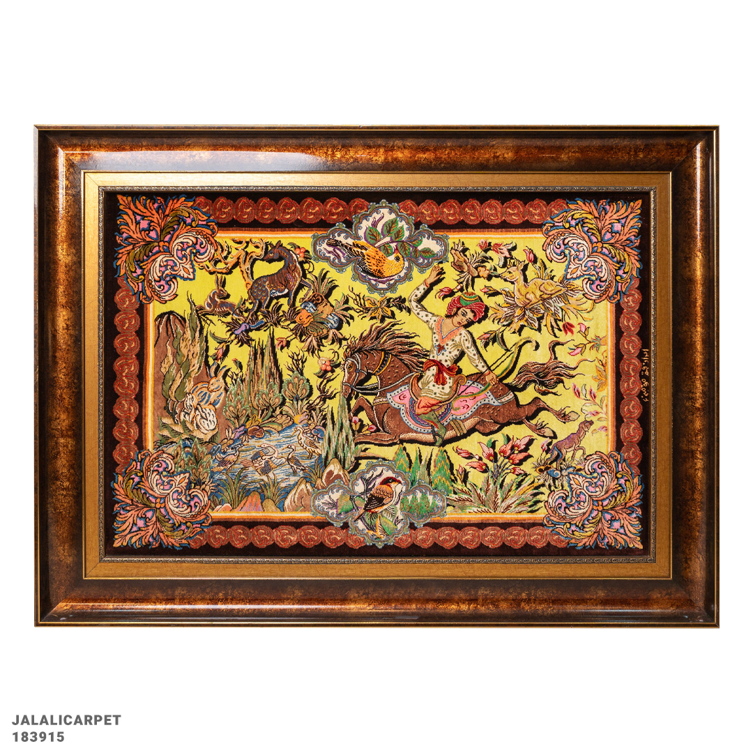 تابلوفرش تمام ابریشم 80 رج شکارگاه