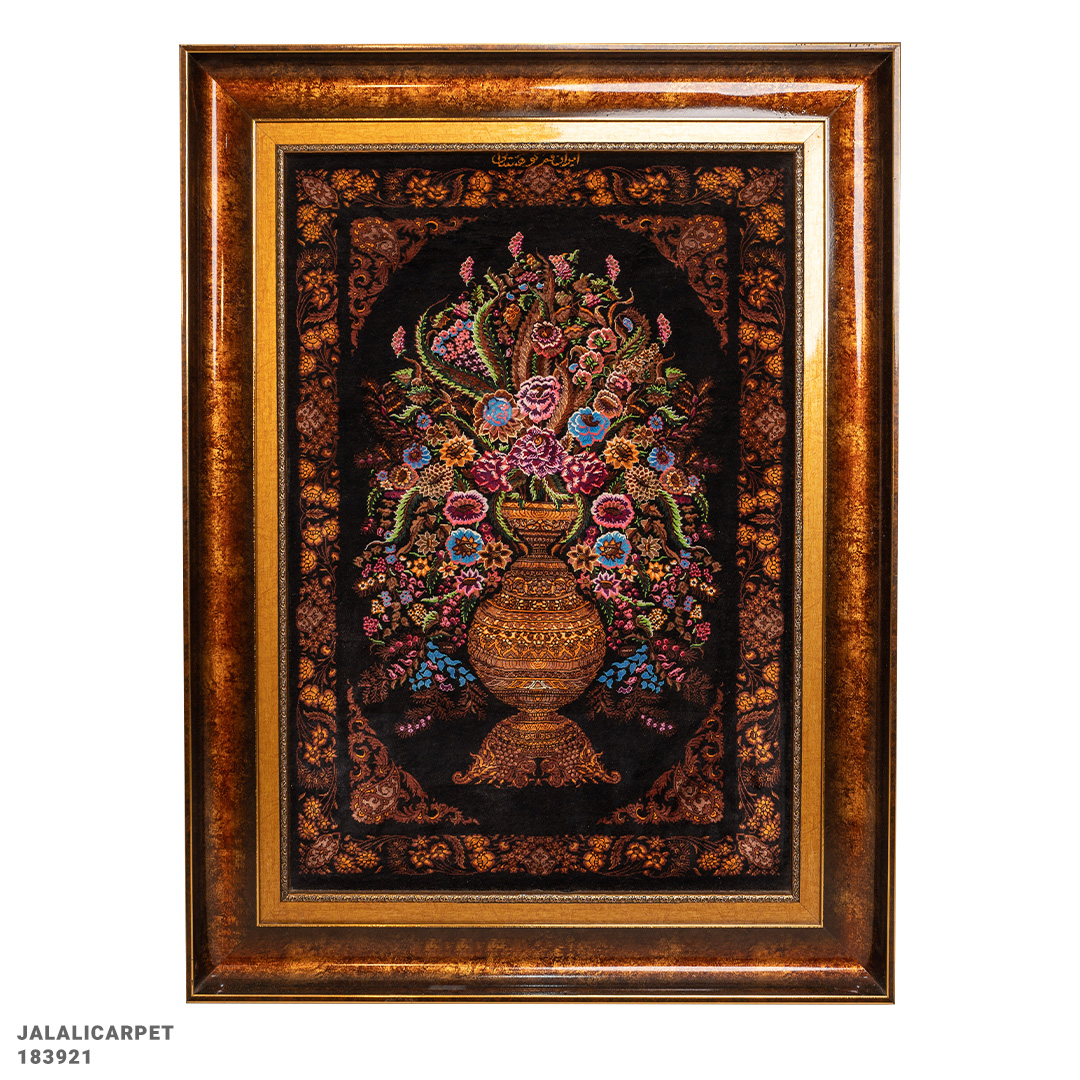 تابلوفرش تمام ابریشم 80 رج گلدانی