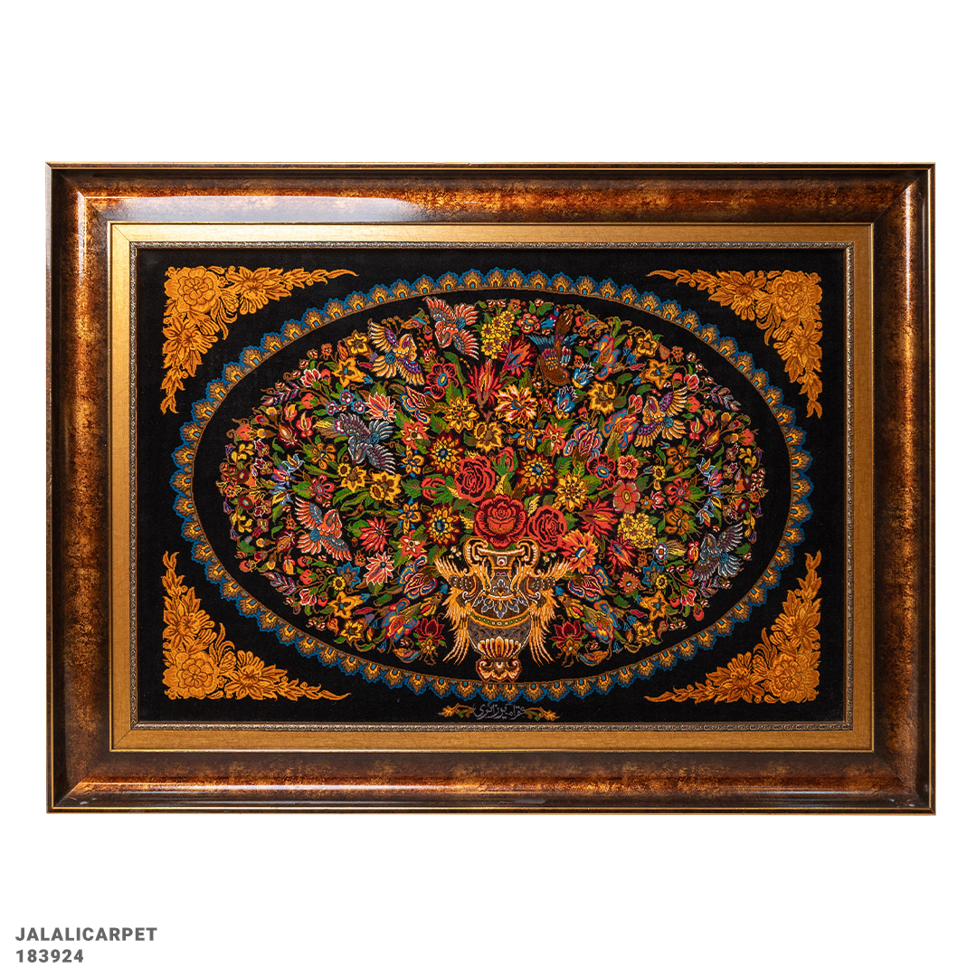 تابلوفرش تمام ابریشم 80 رج گلدانی