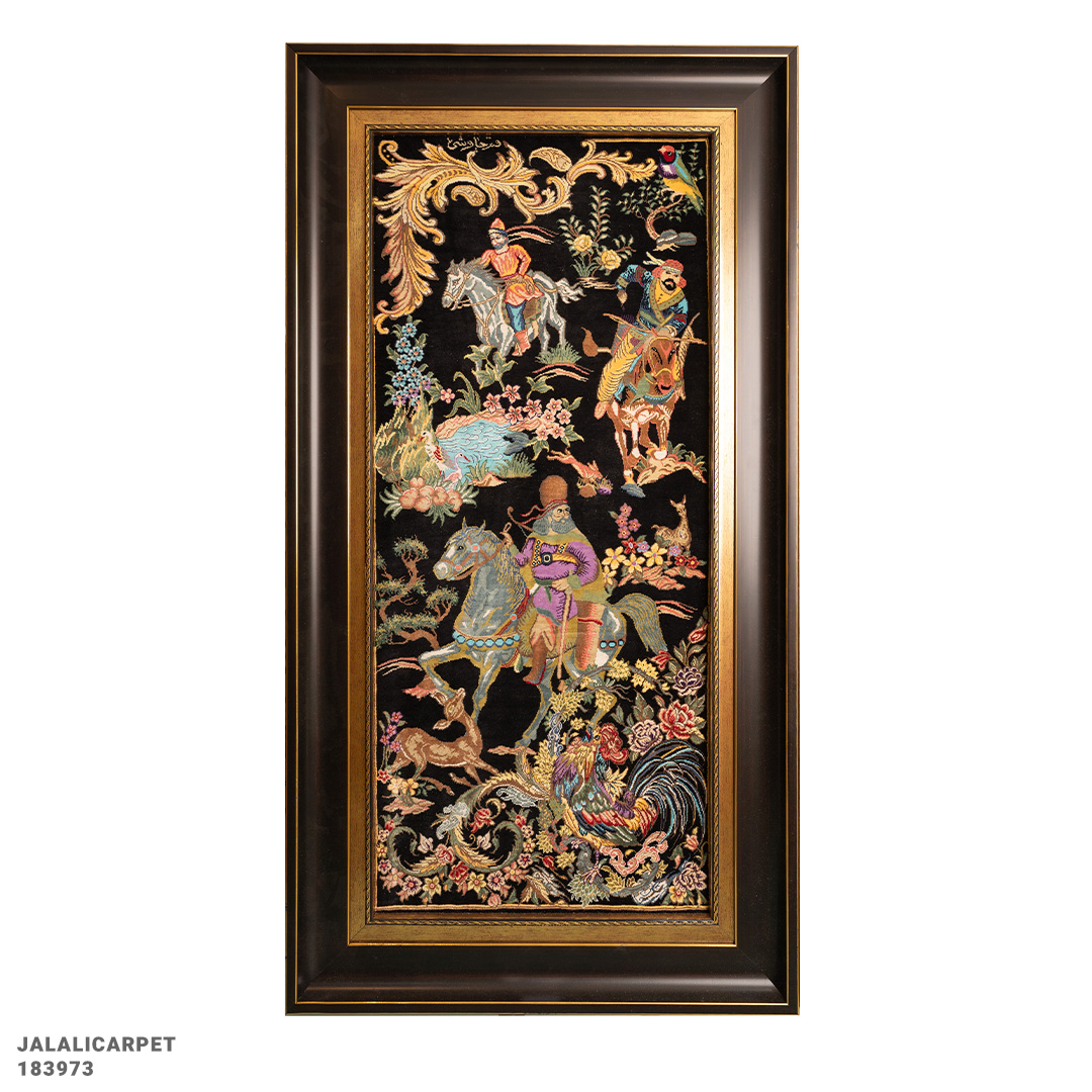 تابلوفرش تمام ابریشم 80 رج شکارگاه