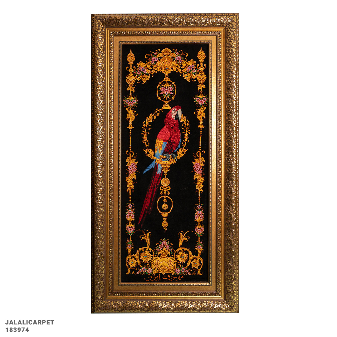 تابلوفرش تمام ابریشم 80 رج طوطی