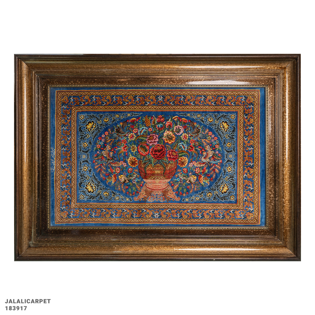 تابلوفرش تمام ابریشم 80 رج گلدانی