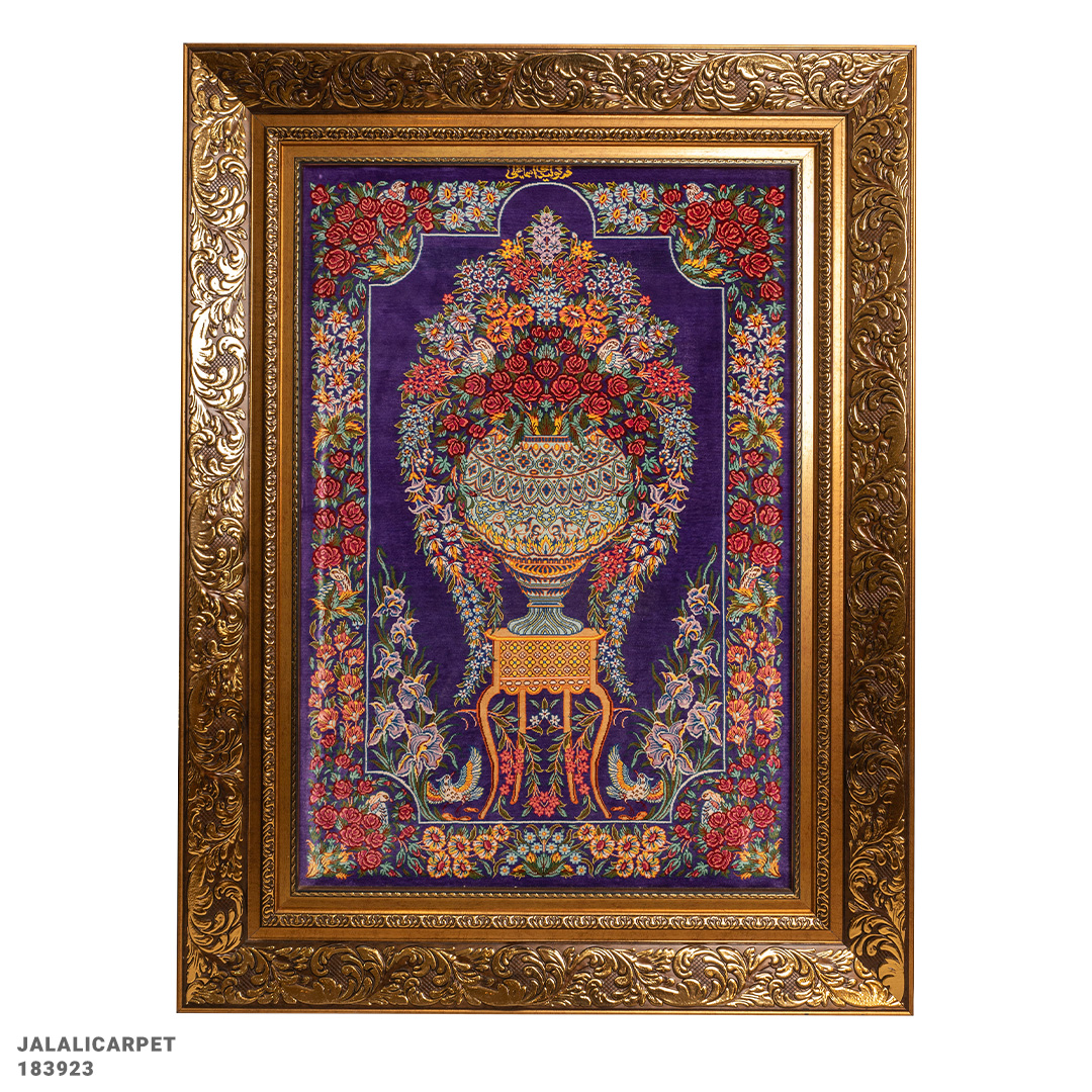 تابلوفرش تمام ابریشم 80 رج گلدانی