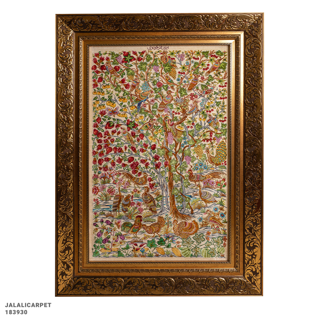 تابلوفرش تمام ابریشم 80 رج درختی