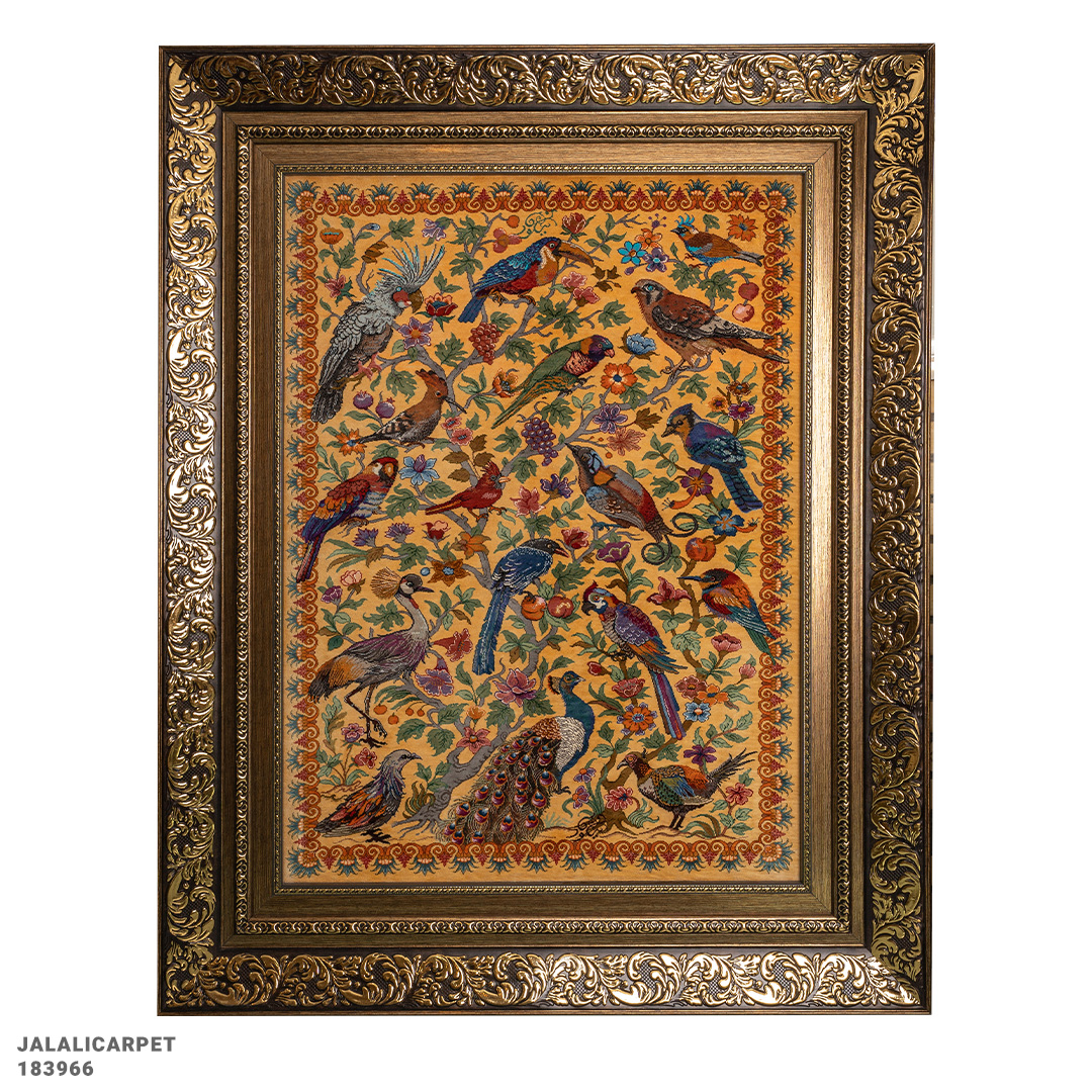 تابلوفرش تمام ابریشم 80 رج پرنده