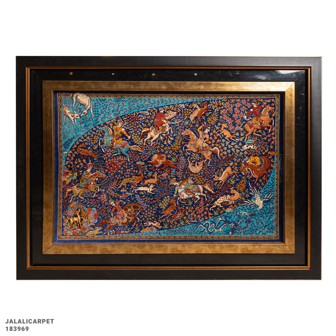 تابلوفرش تمام ابریشم 80 رج شکارگاه