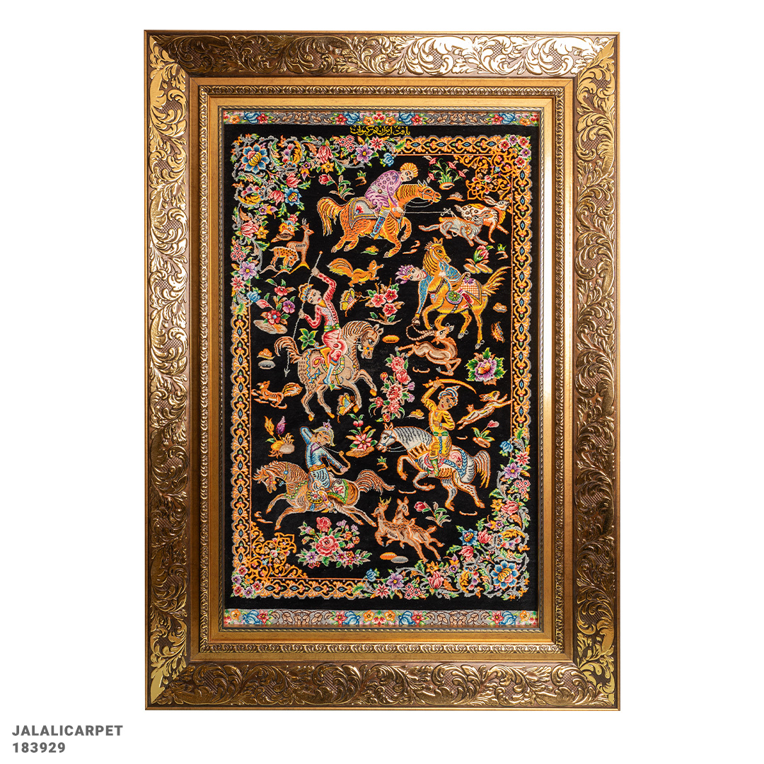 تابلوفرش تمام ابریشم 80 رج شکارگاه