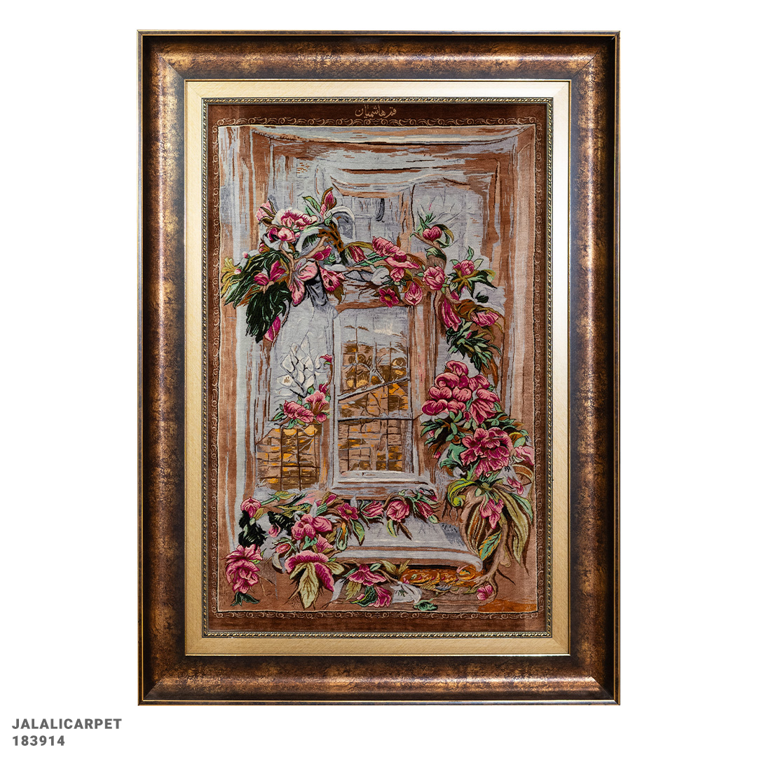 تابلوفرش تمام ابریشم پنجره 80 رج