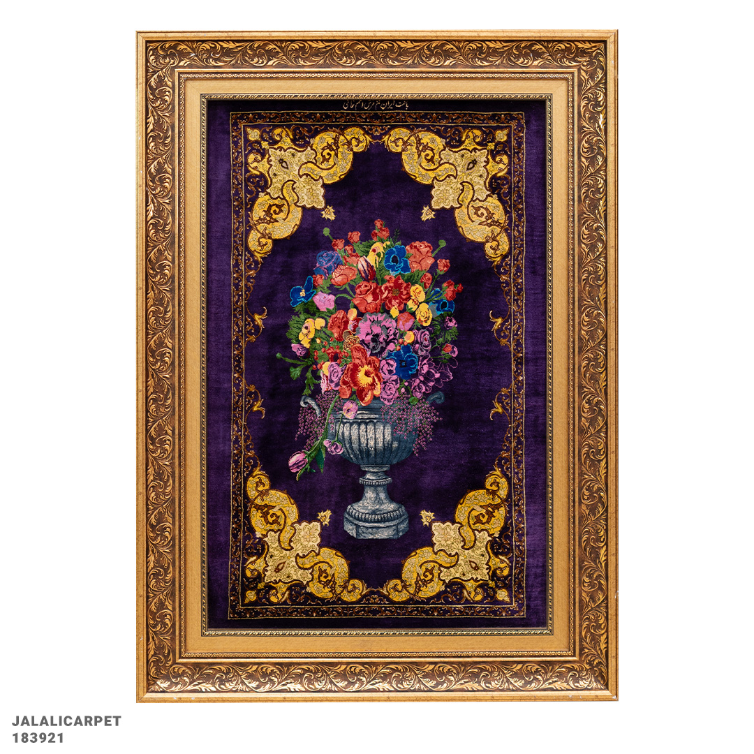 تابلوفرش تمام ابریشم گلدانی 80 رج