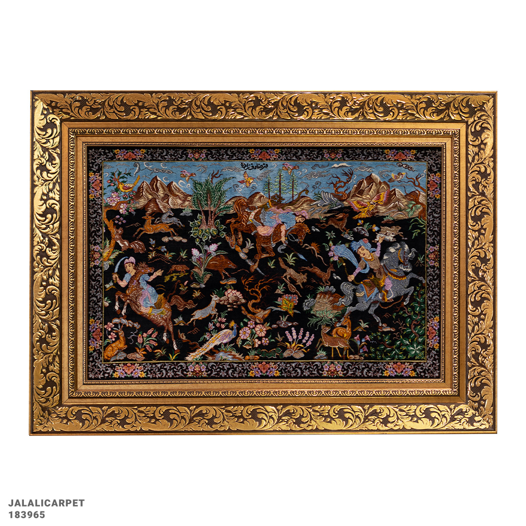 تابلوفرش تمام ابریشم شکارگاه 80 رج